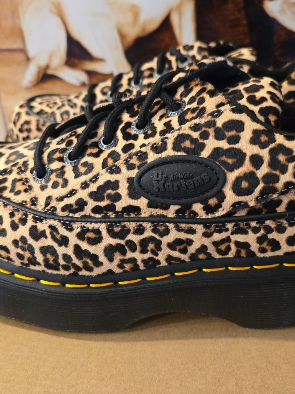 Dr. Martens Buzz 5 Eye Shoes Womens 11 Leopard Print Faux Fur Platform Oxfords - Picture 2 of 16